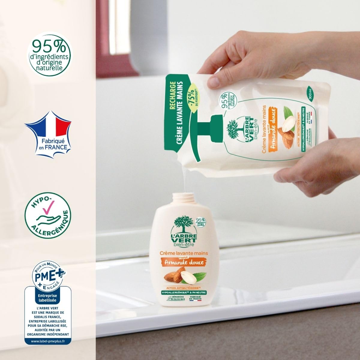 l-arbre-vert-bien-tre-recharge-cr-me-lavante-mains-amande-douce-300-ml image 2