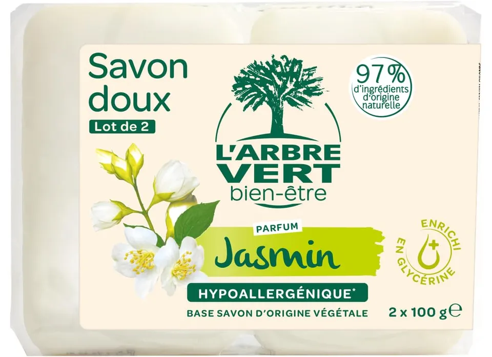 l-arbre-vert-bien-tre-savon-solide-jasmin-2x100g-hypoallerg-nique image 1