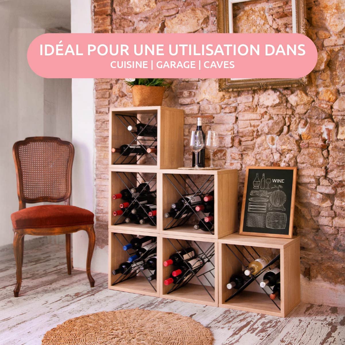 compactor-rh-ne-casier-vin-cube-16-bouteilles-marron-noir-36x30x36-5-cm image 4