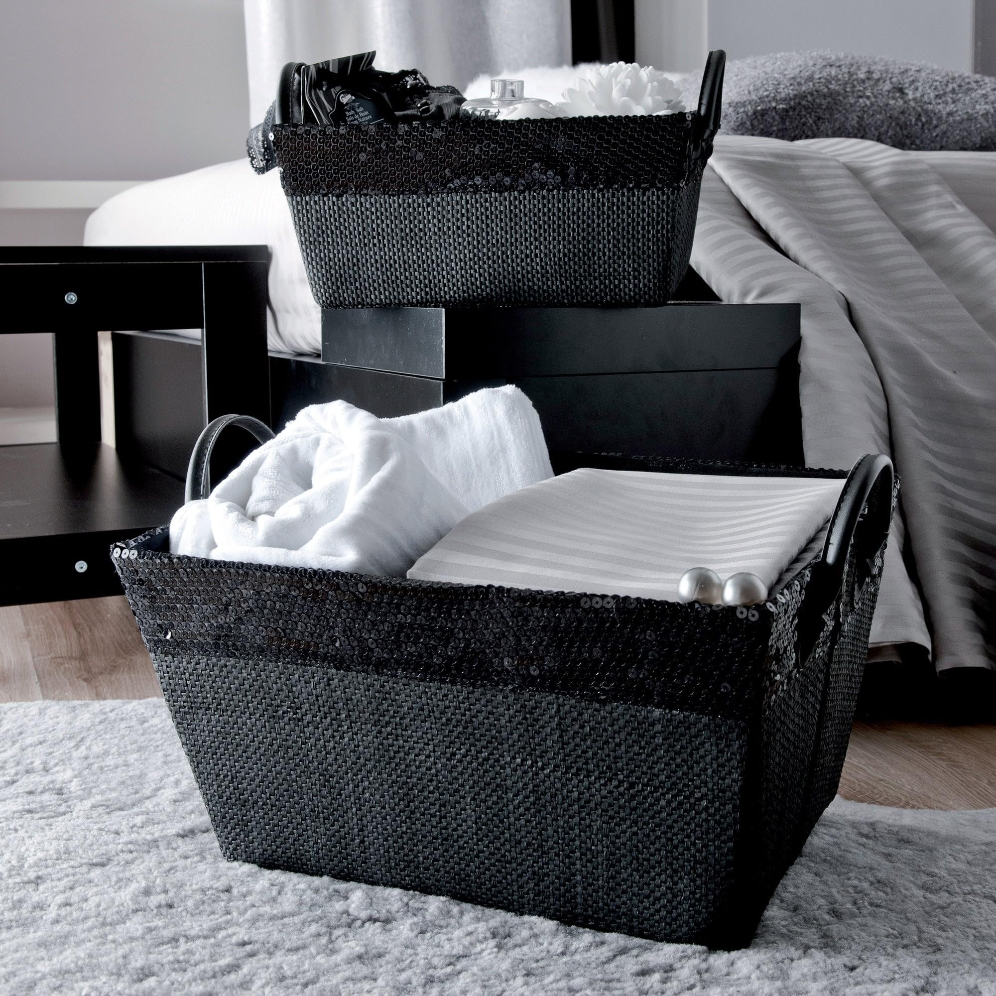 compactor-home-ran4992-panier-de-rangement-papier-noir-30x20x13-cm image 5