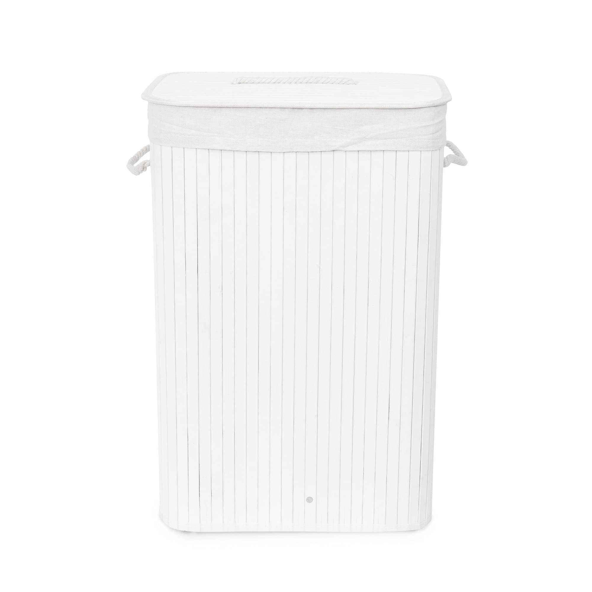compactor-panier-linge-bambou-blanc-rectangulaire-pliable-avec-couvercle image 4