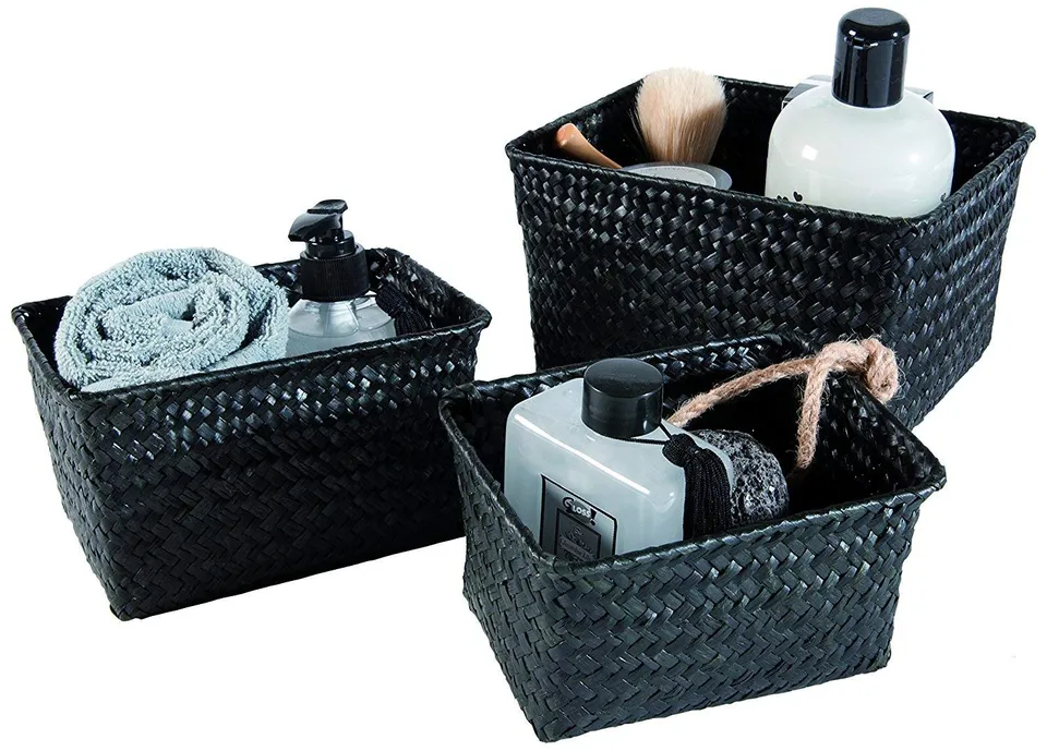 compactor-home-ran4974-lot-de-3-paniers-en-jonc-tress-noir-19-x-15-x-10-cm image 1