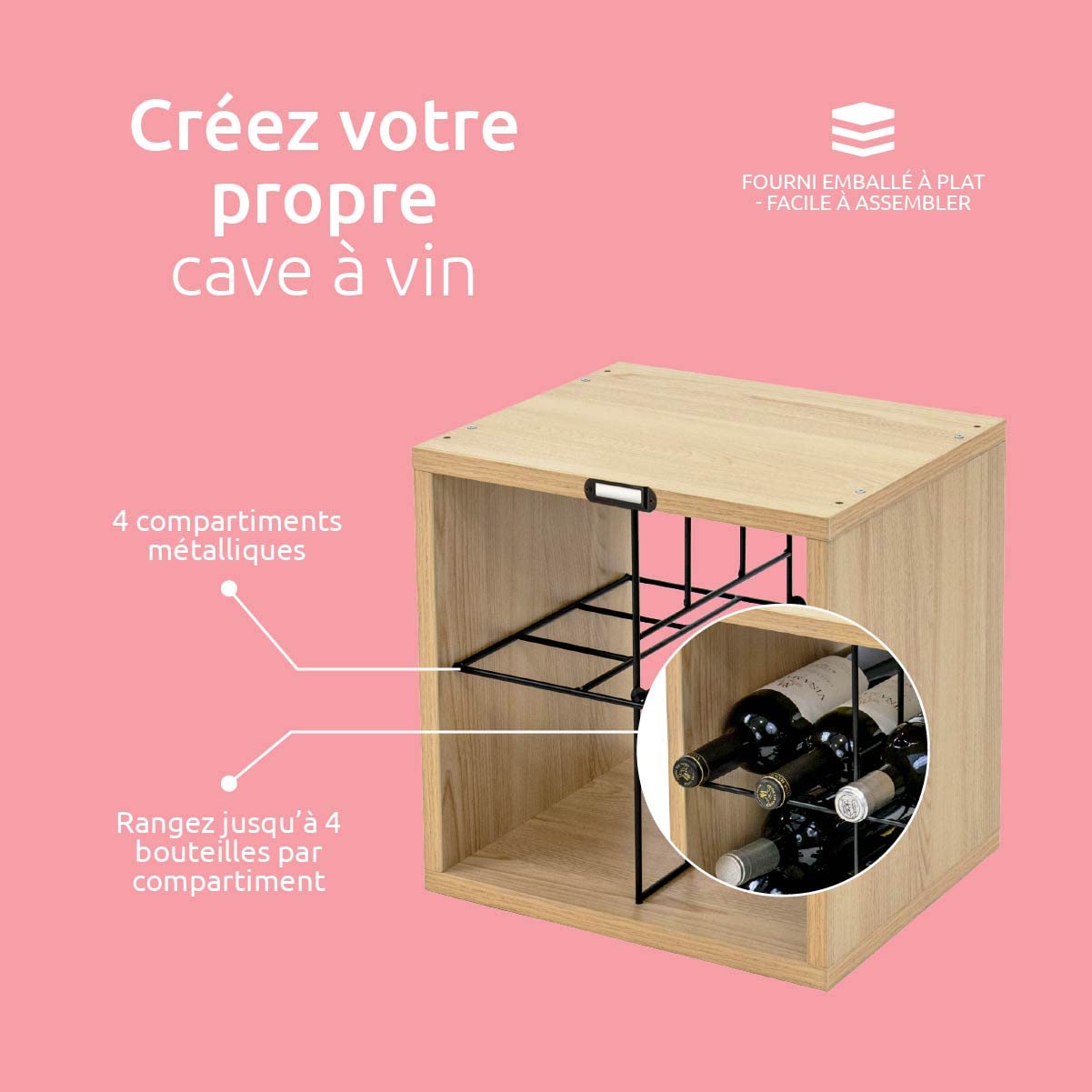 compactor-rh-ne-casier-vin-cube-16-bouteilles-marron-noir-36x30x36-5-cm image 2