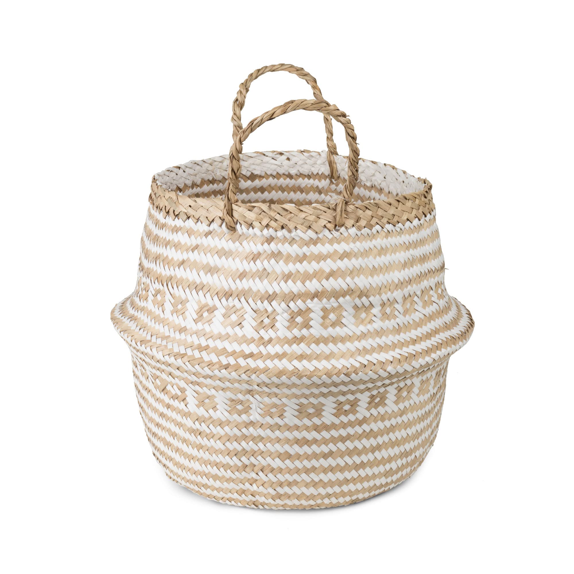 compactor-panier-de-rangement-en-jonc-tiss-medium-35-x-32-cm-brun-naturel-blanc image 2