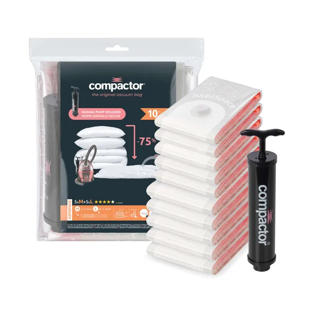 compactor-lot-10-sacs-rangement-sous-vide-aspispace-5m-5l-pompe image 1