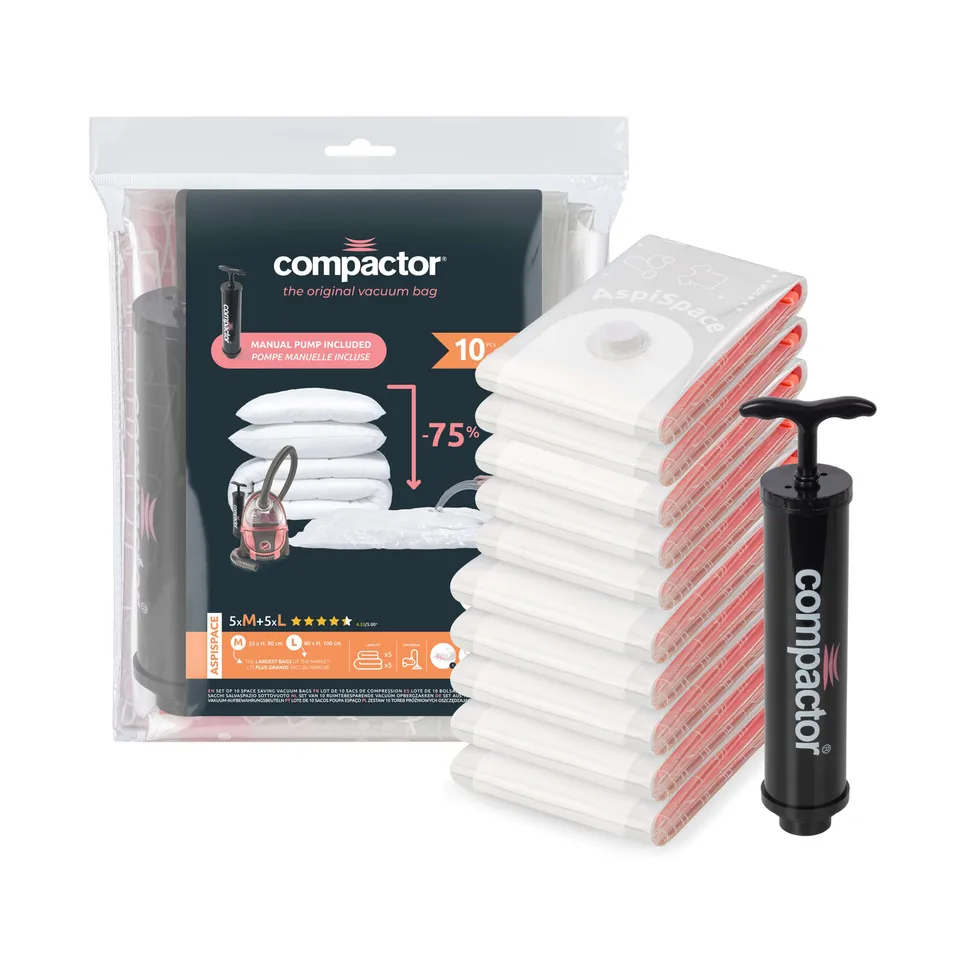 compactor-lot-10-sacs-rangement-sous-vide-aspispace-5m-5l-pompe image 1
