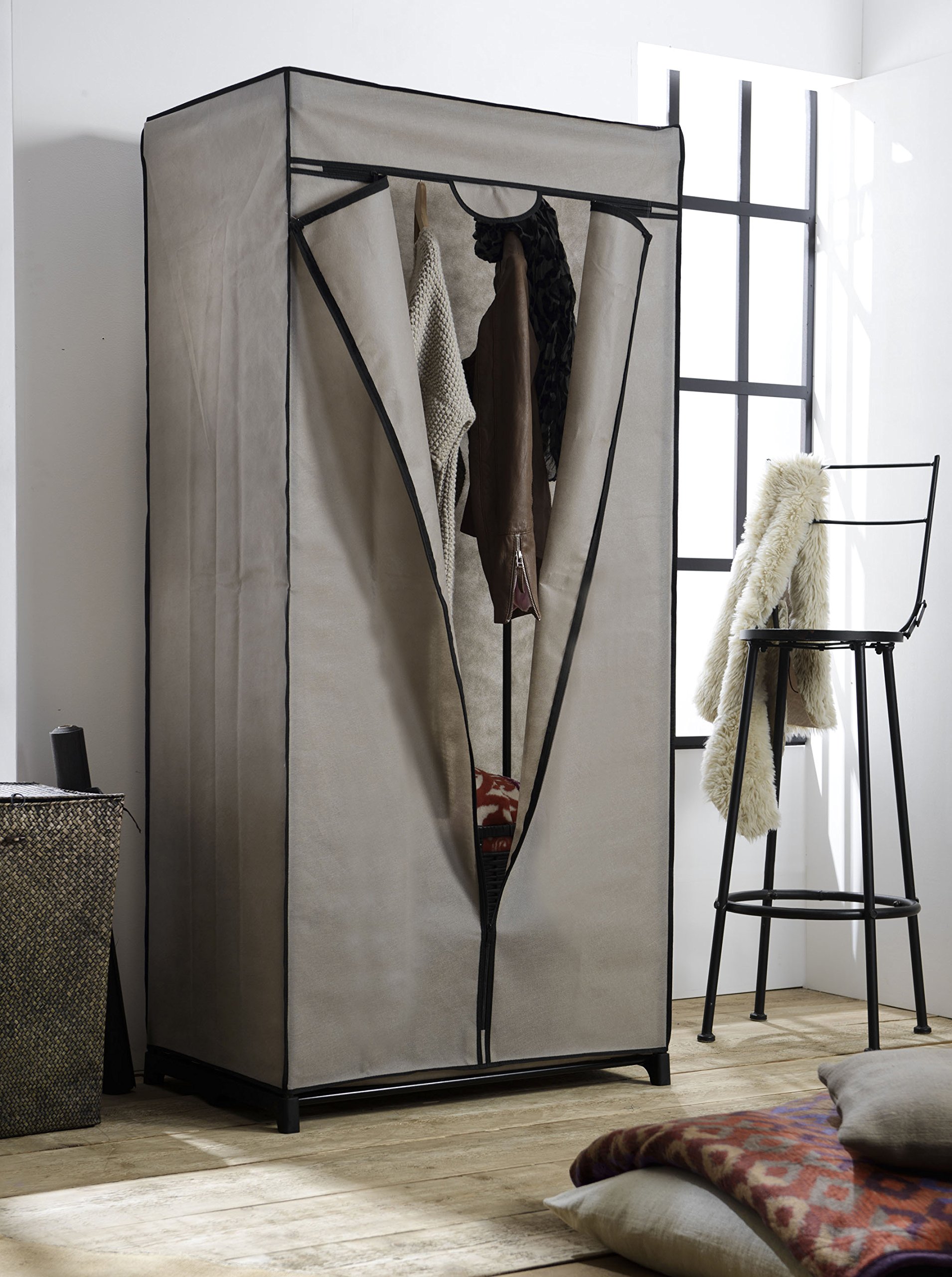compactor-top-armoire-en-tissu-beige-75x50x160-cm-structure-m-tal image 2
