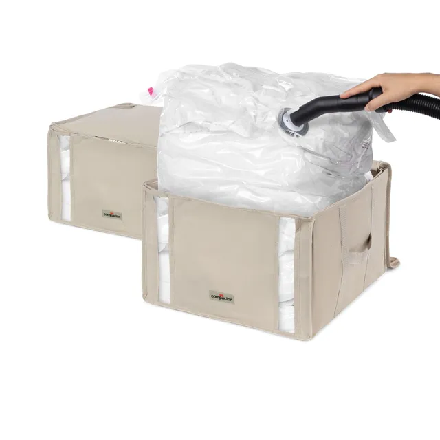 compactor-life-2-0-lot-de-2-housses-de-rangement-sous-vide-beige-42x40xh-25-cm image 1