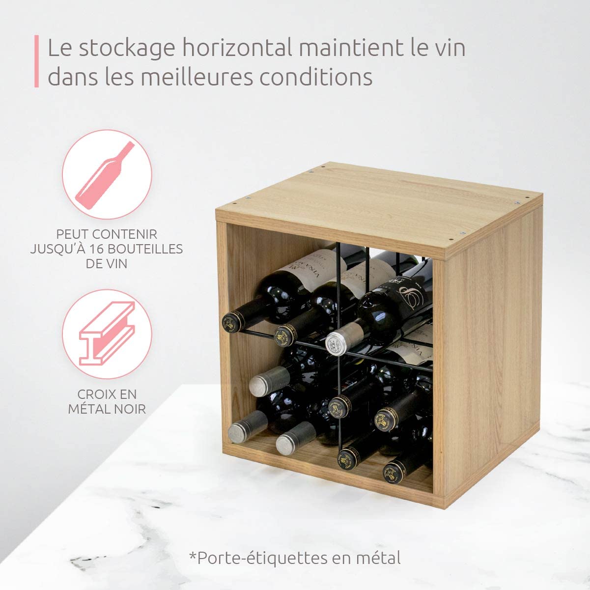 compactor-rh-ne-casier-vin-cube-16-bouteilles-marron-noir-36x30x36-5-cm image 3