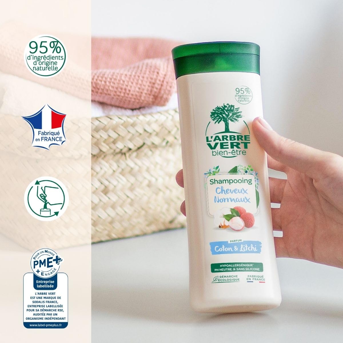 l-arbre-vert-bien-tre-shampooing-cheveux-normaux-coton-et-litchi-250ml image 2