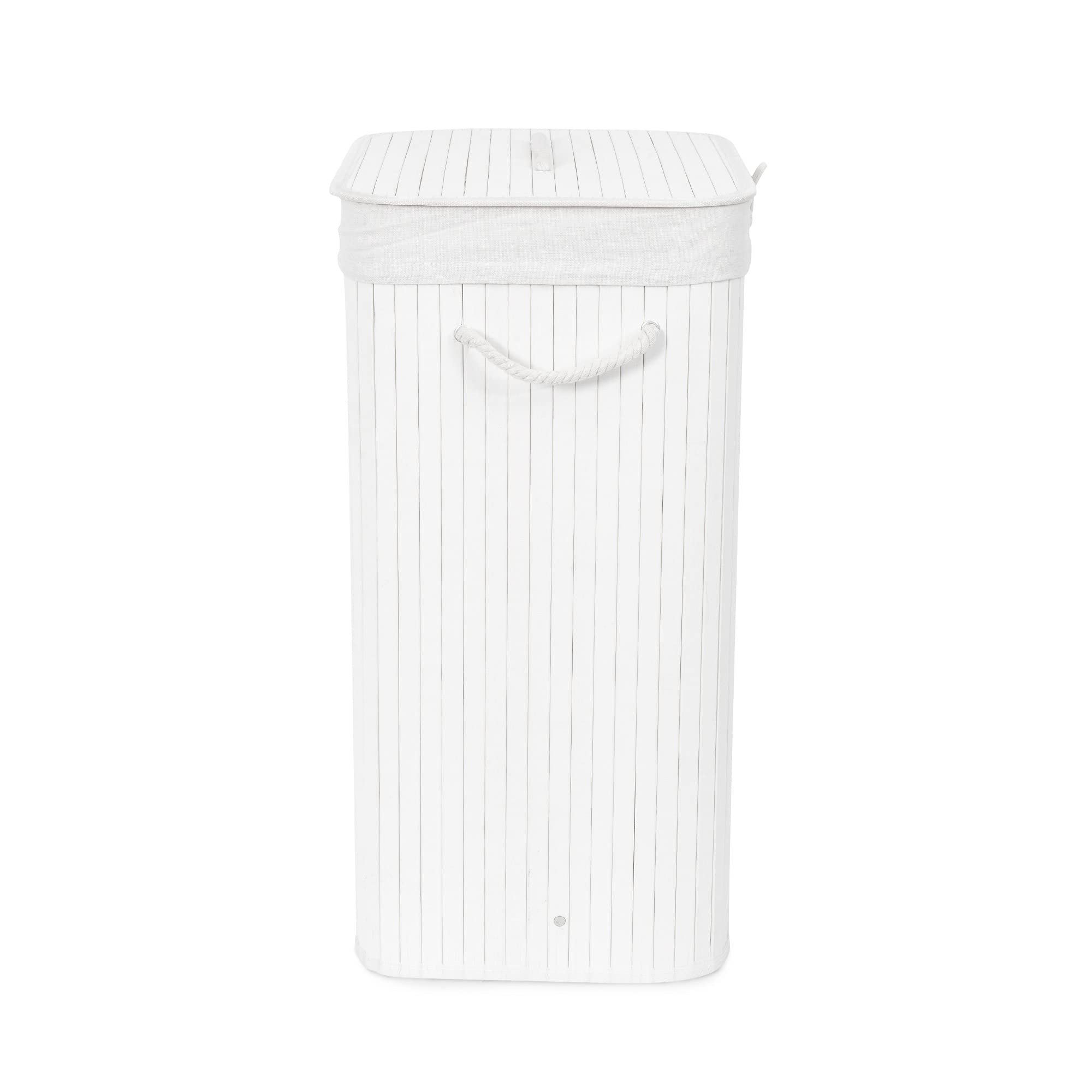 compactor-panier-linge-bambou-blanc-rectangulaire-pliable-avec-couvercle image 5