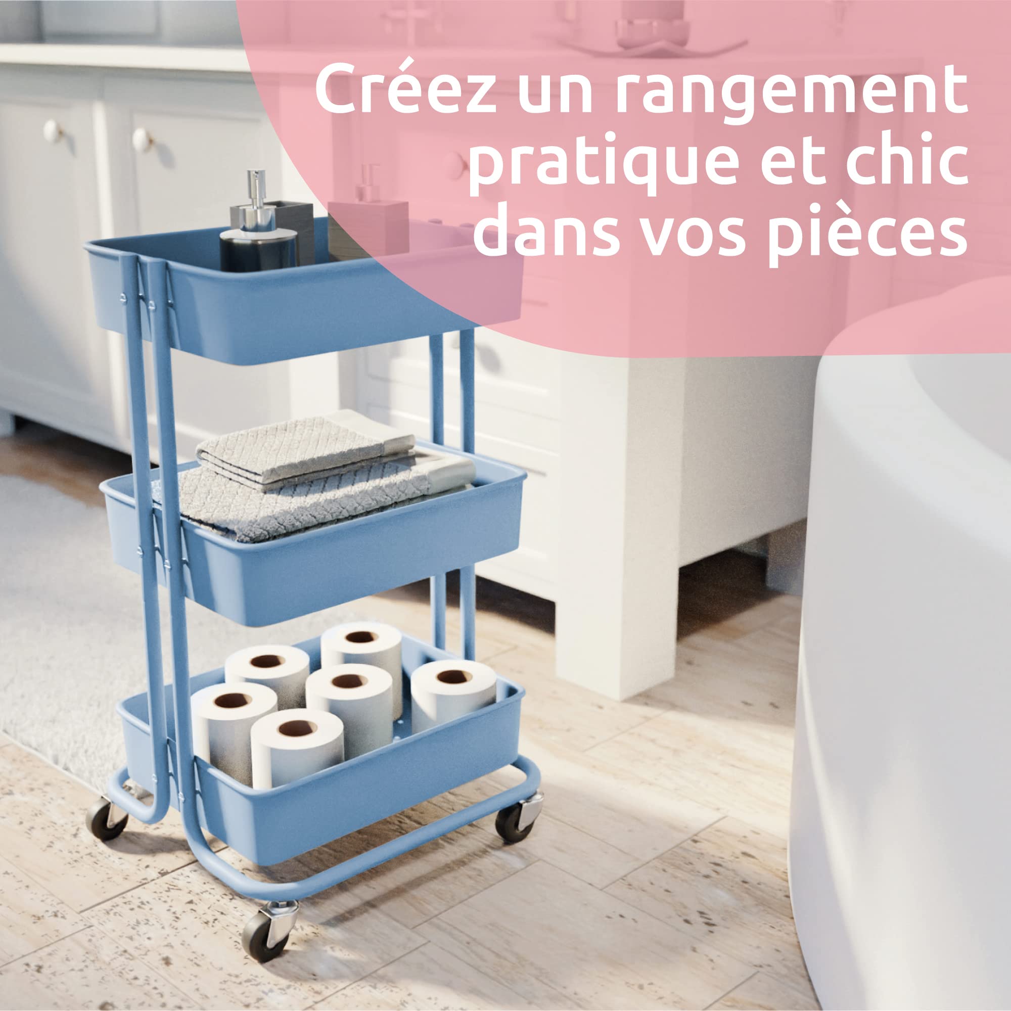 compactor-grena-chariot-de-rangement-salle-de-bain-3-tag-res-roulettes-bleu image 3