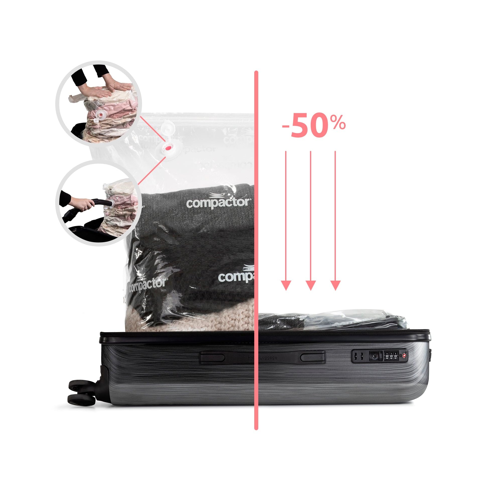compactor-graphite-valise-hybride-l-68-cm-gris-avec-sac-compression-pompe-et-bal image 2