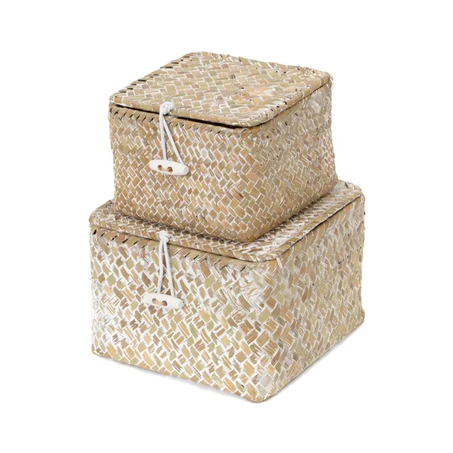 compactor-tr-sor-lot-de-2-paniers-de-rangement-en-herbe-de-mer-avec-couvercle image 1