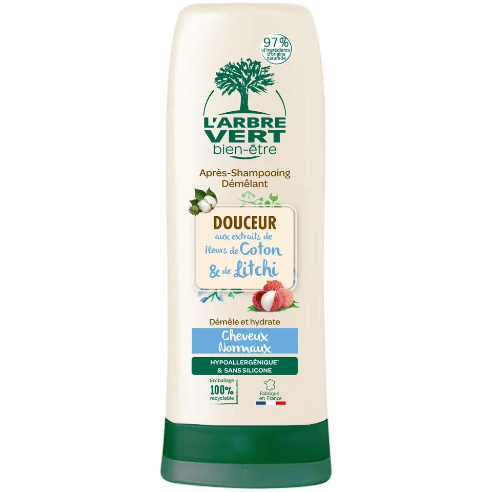 l-arbre-vert-bien-tre-apr-s-shampooing-douceur-fleurs-de-coton-et-litchi-250ml image 1
