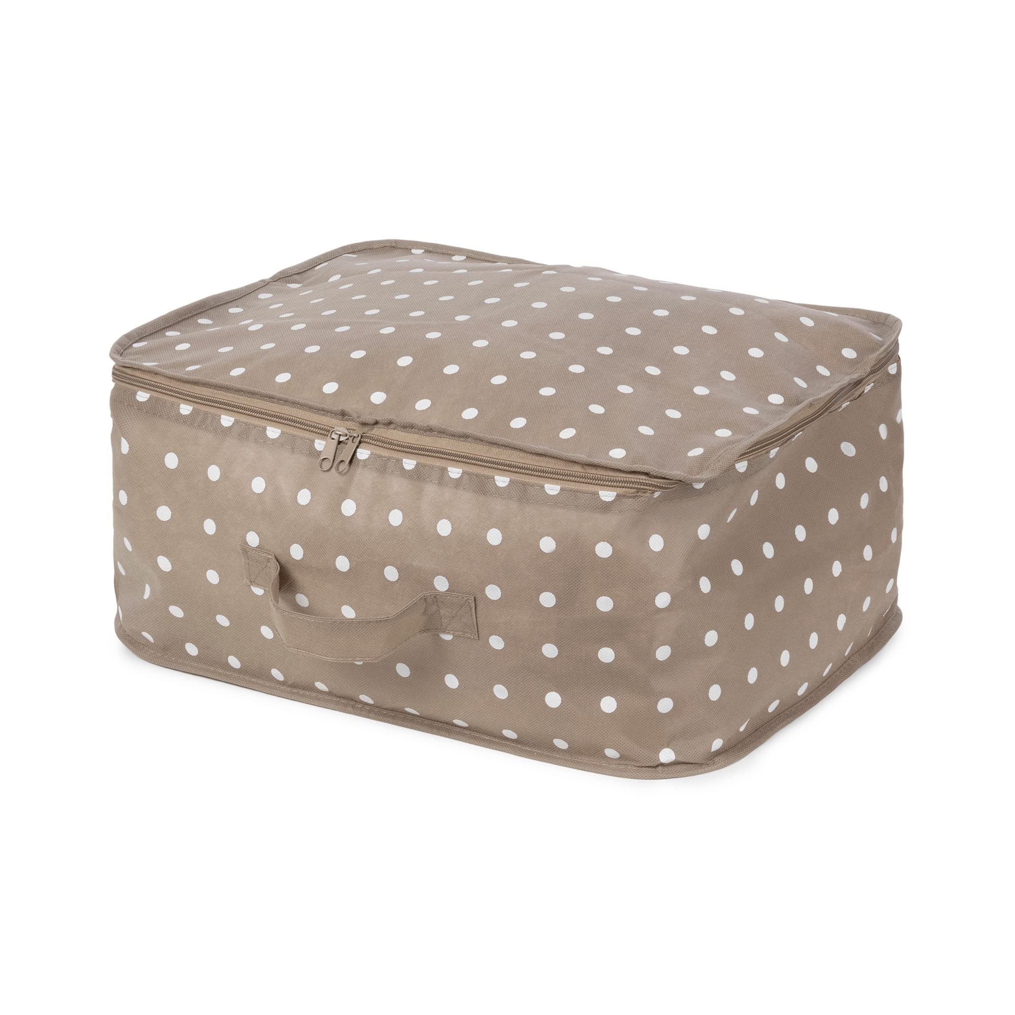 compactor-rivoli-housse-de-rangement-zipp-e-marron-pois-34x45xh-20-cm image 1