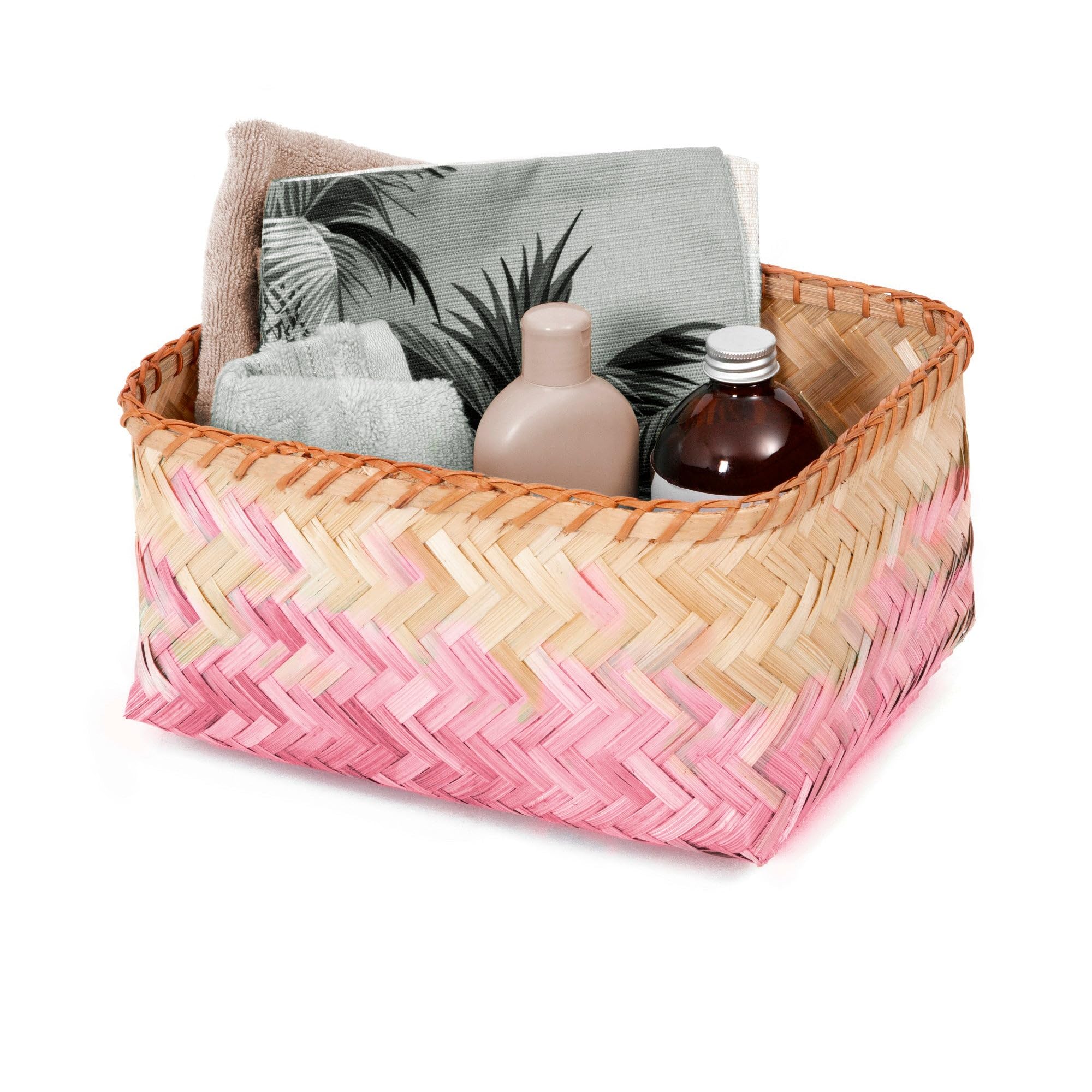 compactor-noumea-panier-de-rangement-bambou-rose-taille-l-30-x-23-x-h15-cm image 4