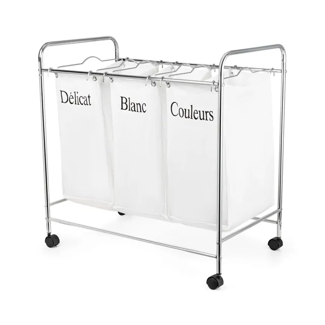 compactor-nova-panier-linge-3-compartiments-blanc-roulettes image 1