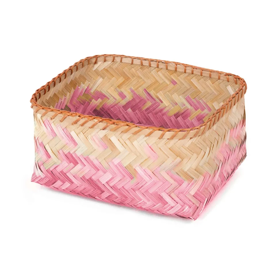 compactor-noumea-panier-de-rangement-bambou-rose-taille-l-30-x-23-x-h15-cm image 1