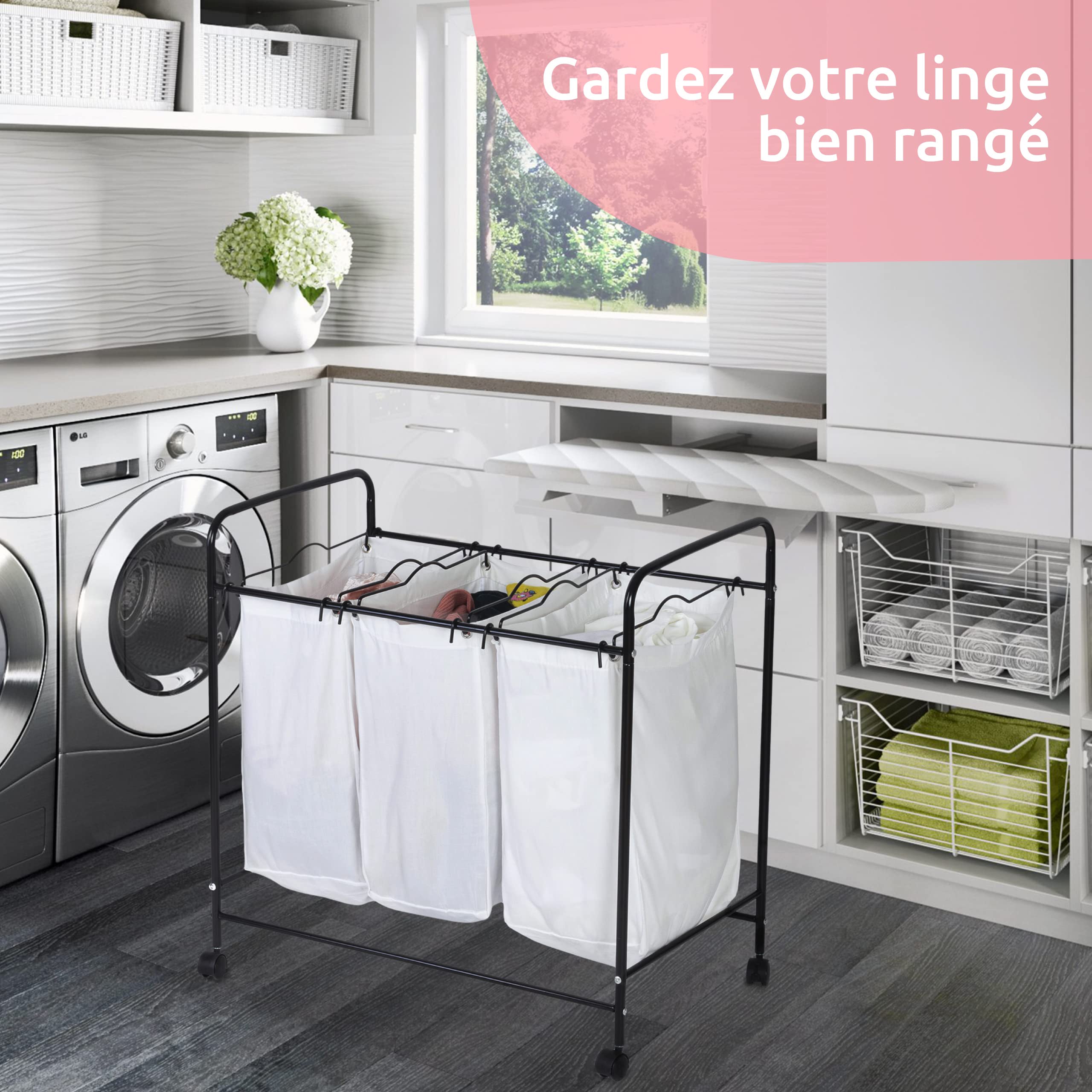 compactor-joe-panier-linge-triple-roulettes-blanc-et-noir image 3