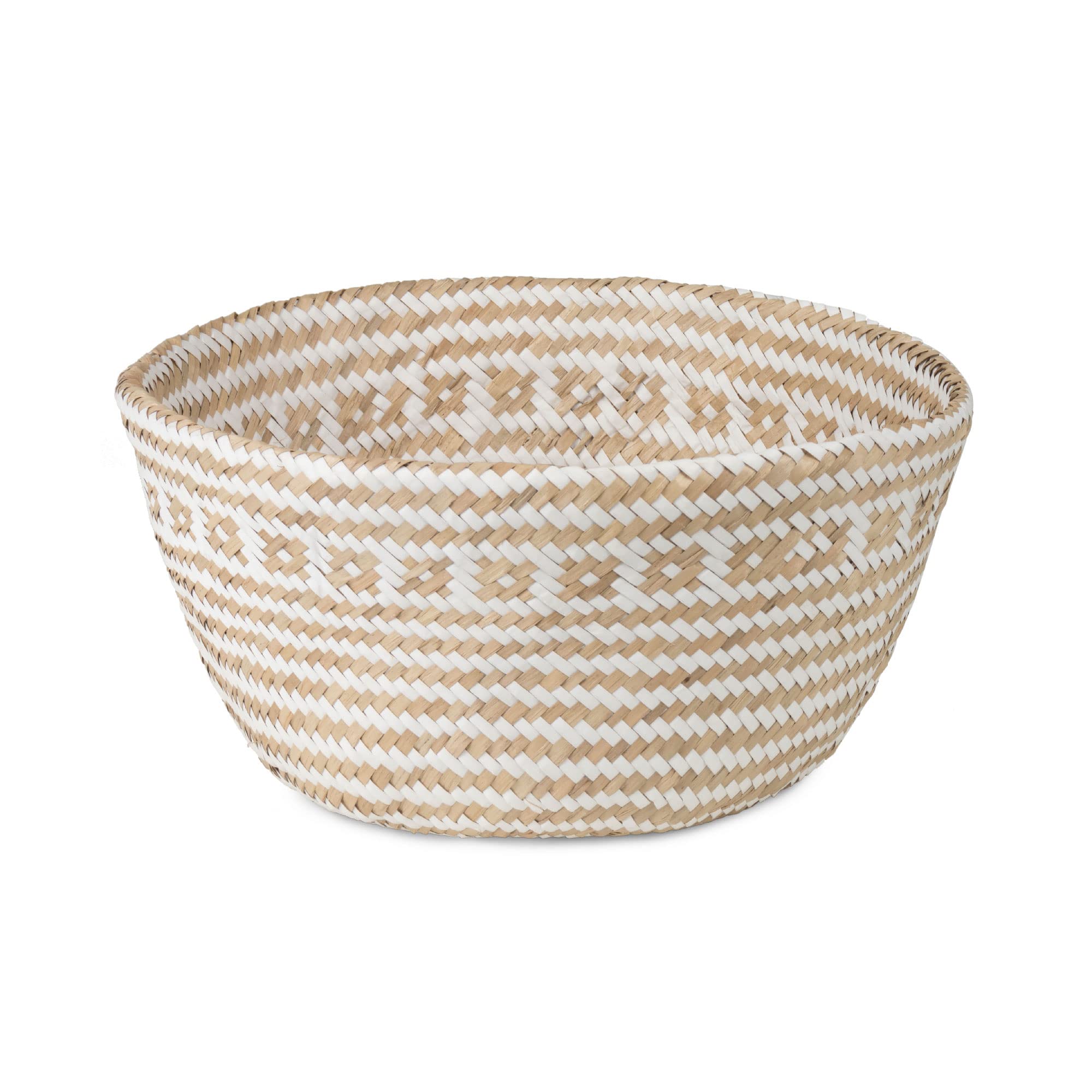 compactor-panier-de-rangement-en-jonc-tiss-medium-35-x-32-cm-brun-naturel-blanc image 4