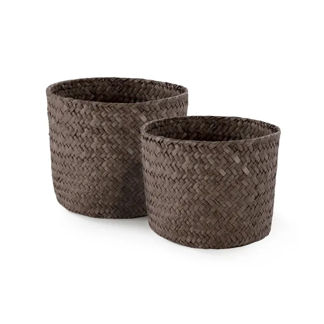 rangement-cie-mika-lot-de-2-paniers-ronds-jonc-tress-brun-fum image 1