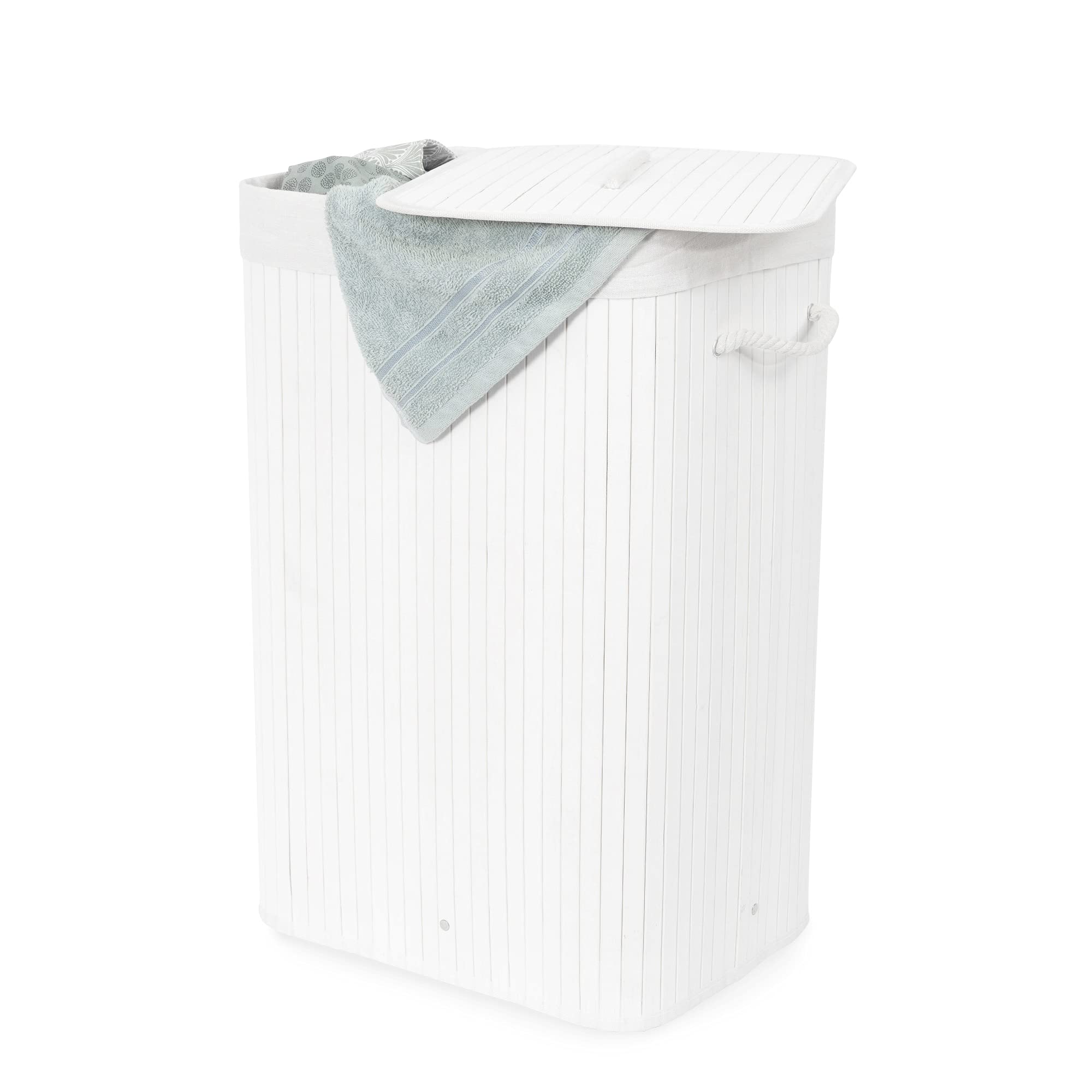 compactor-panier-linge-bambou-blanc-rectangulaire-pliable-avec-couvercle image 2
