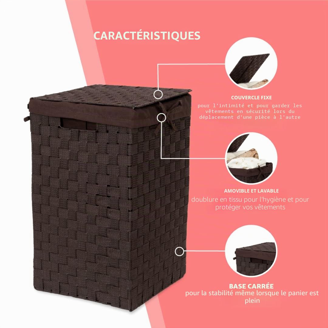 compactor-stan-panier-linge-carr-avec-couvercle-marron-30x30x50-cm image 3