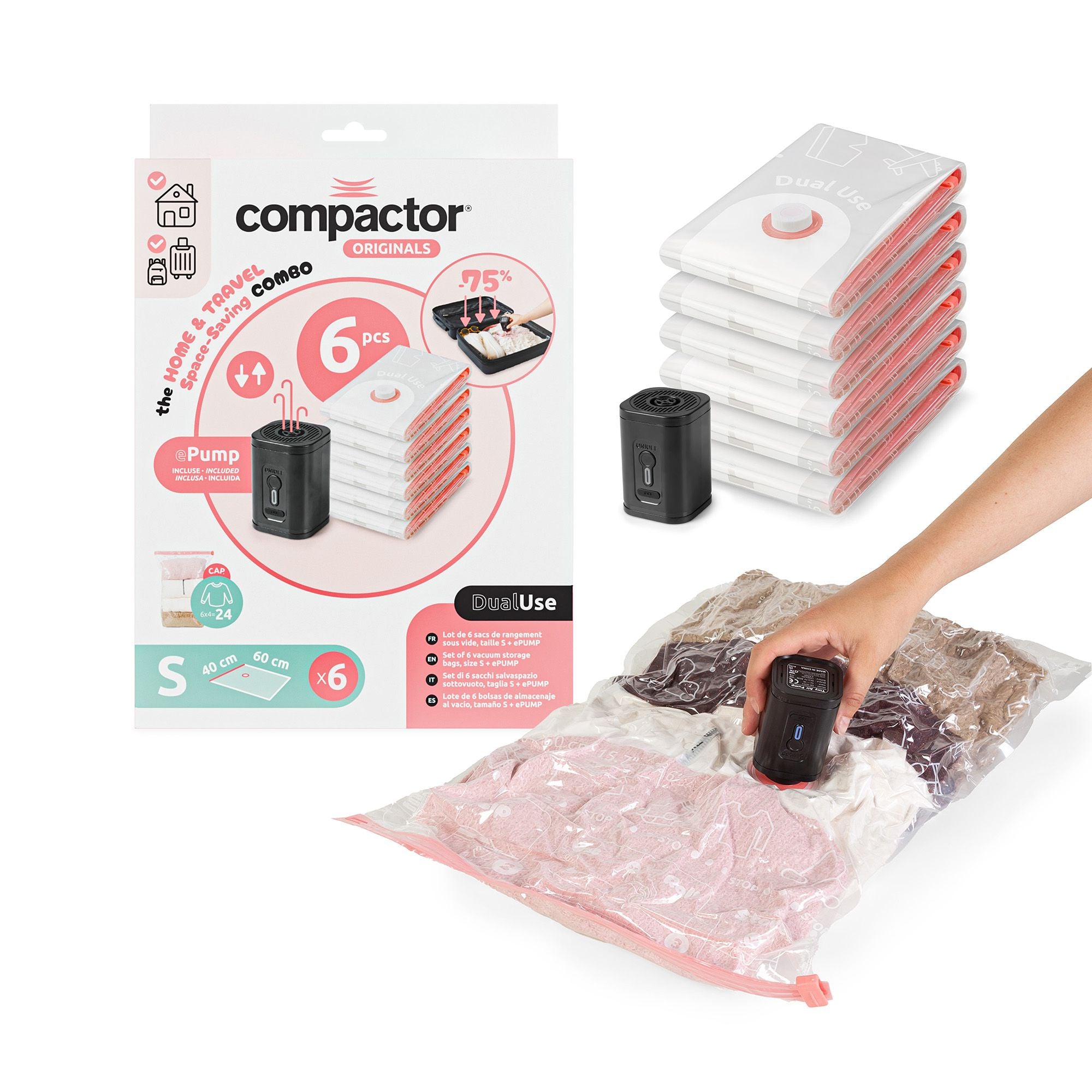 compactor-voyage-lot-de-6-sacs-sous-vide-s-40-x-60-cm-pompe-lectrique image 2