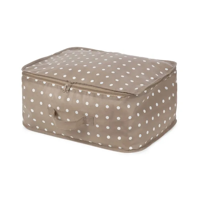 compactor-rivoli-housse-de-rangement-zipp-e-marron-pois-34x45xh-20-cm image 1