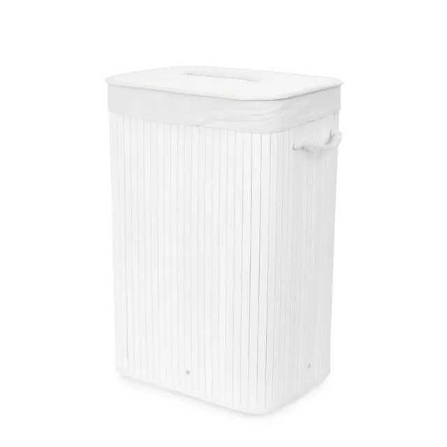 compactor-panier-linge-bambou-blanc-rectangulaire-pliable-avec-couvercle image 1