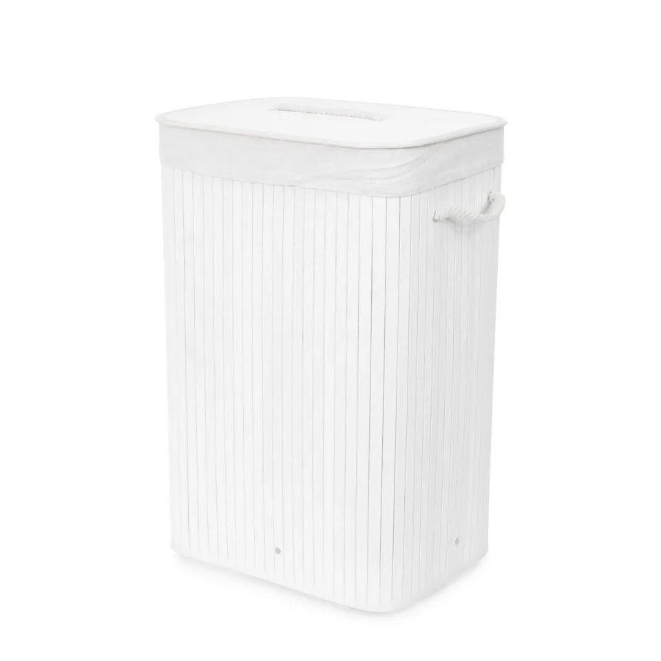 compactor-panier-linge-bambou-blanc-rectangulaire-pliable-avec-couvercle image 1