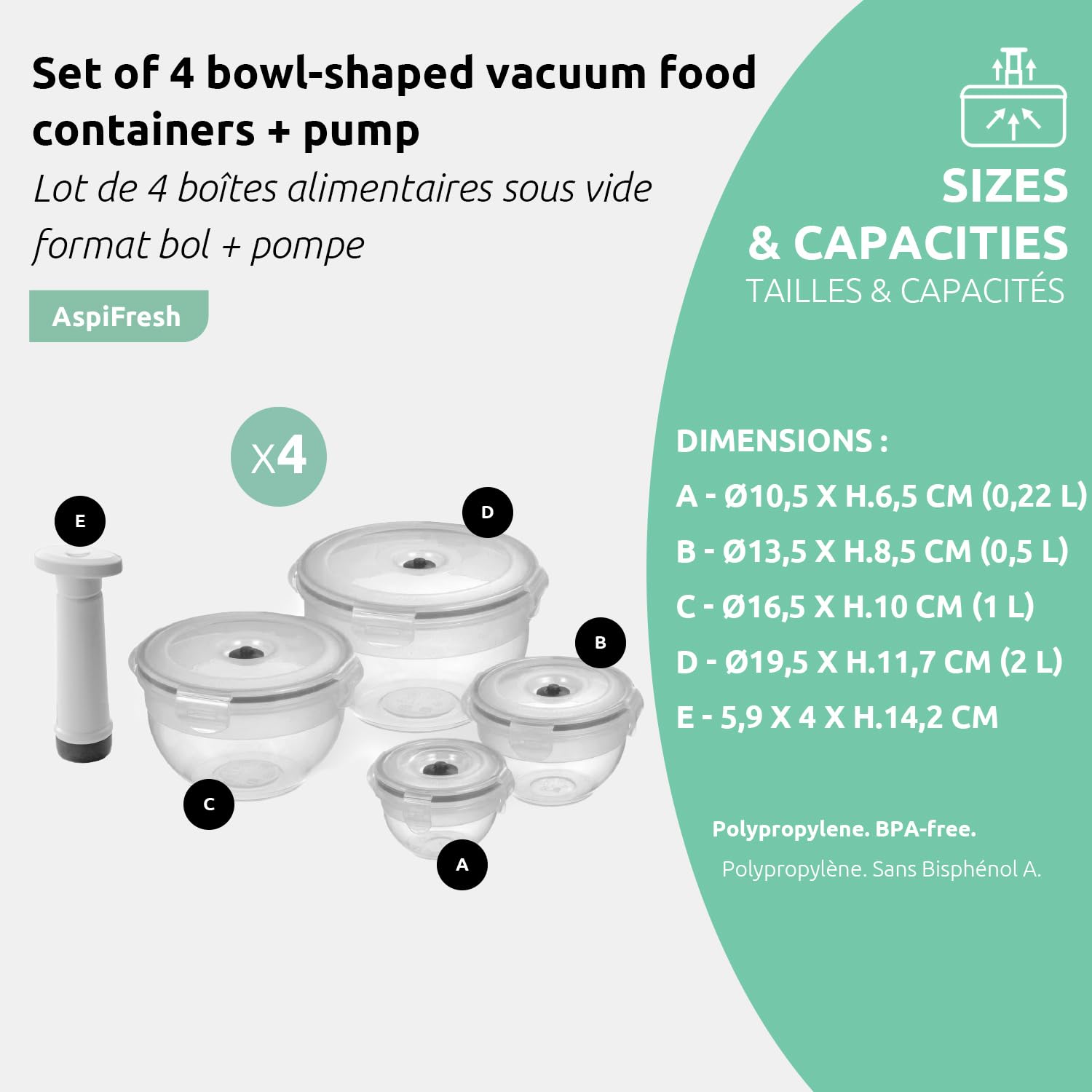 compactor-aspifresh-lot-de-4-bo-tes-herm-tiques-sous-vide-pompe image 2