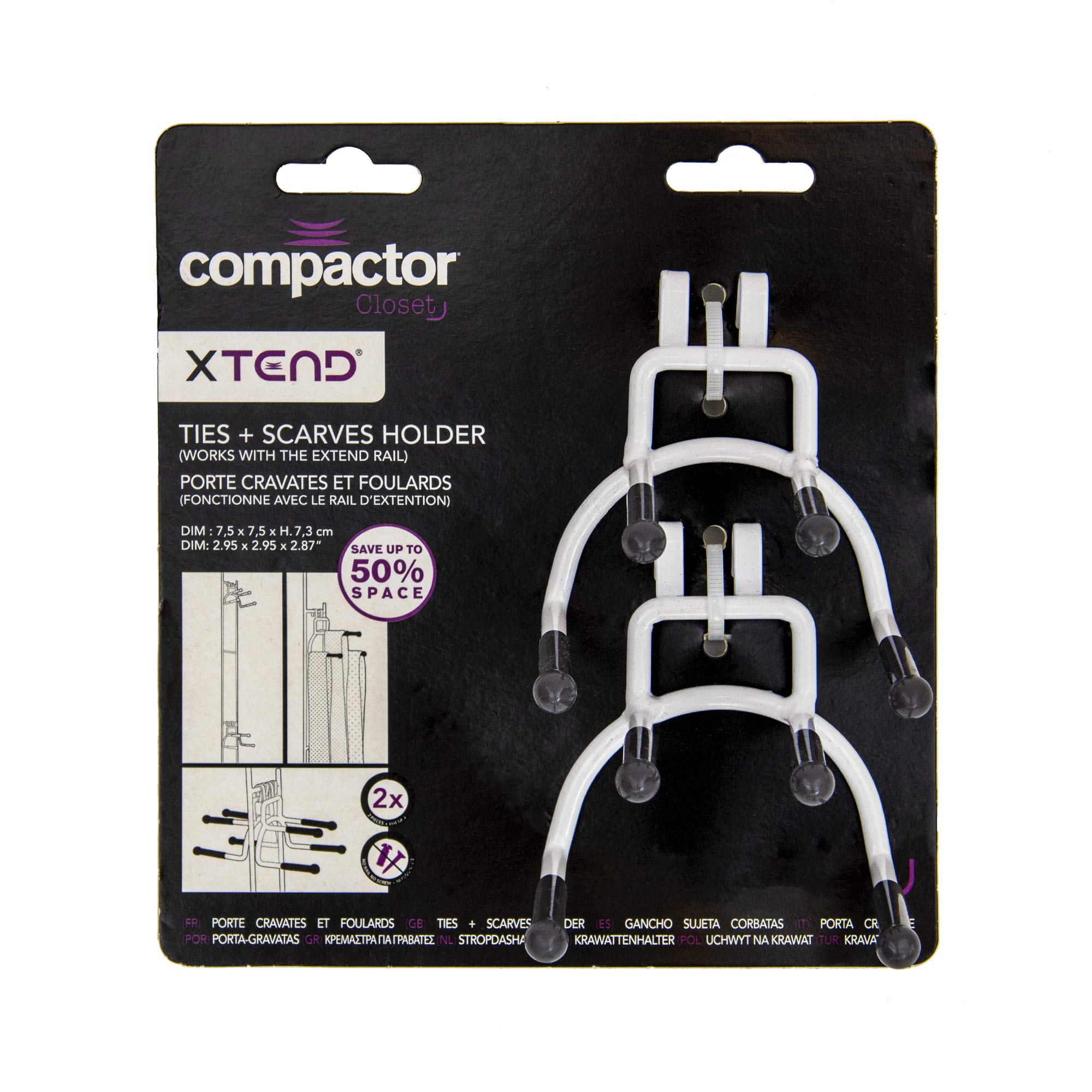 compactor-xtend-lot-de-2-porte-cravates-blanc-m-tal-7-5-x-7-5-x-h-7-3-cm-ran8833 image 7
