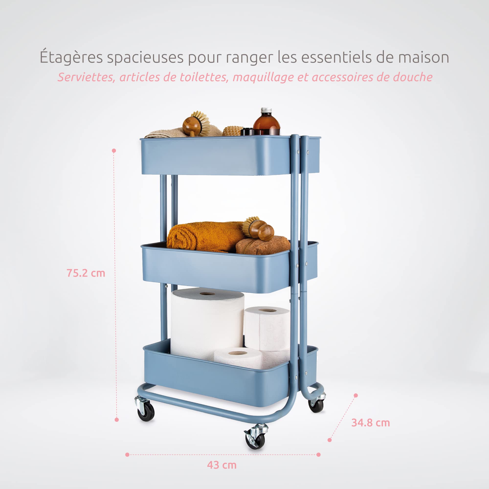 compactor-grena-chariot-de-rangement-salle-de-bain-3-tag-res-roulettes-bleu image 5