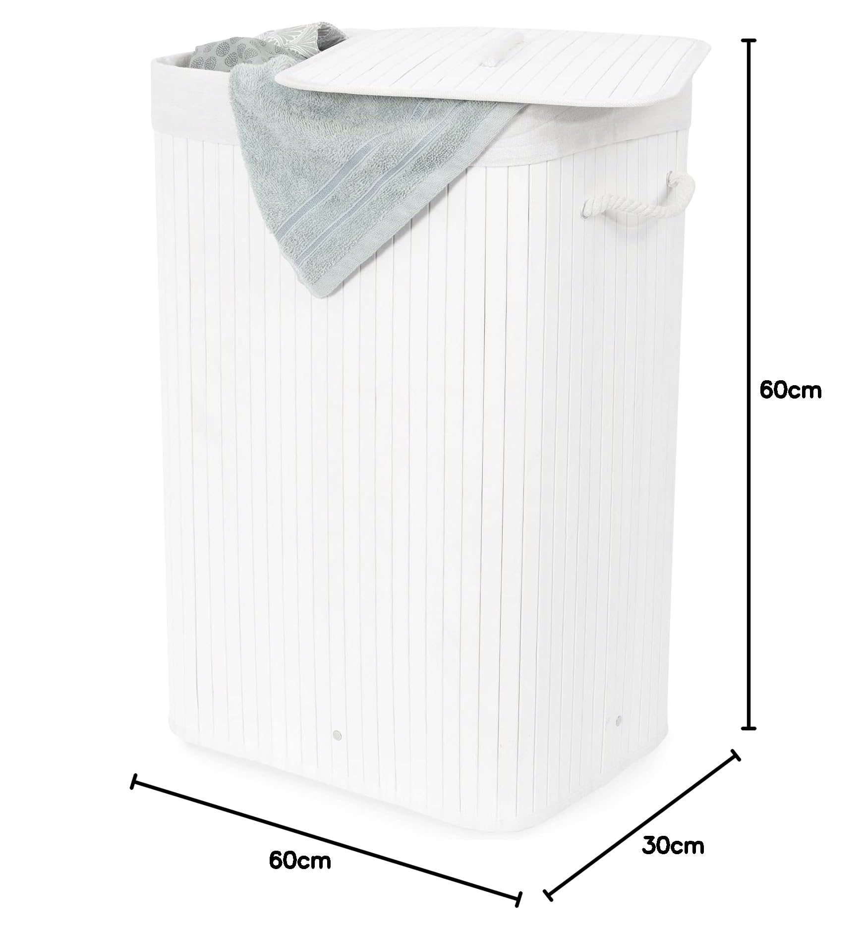 compactor-panier-linge-bambou-blanc-rectangulaire-pliable-avec-couvercle image 6