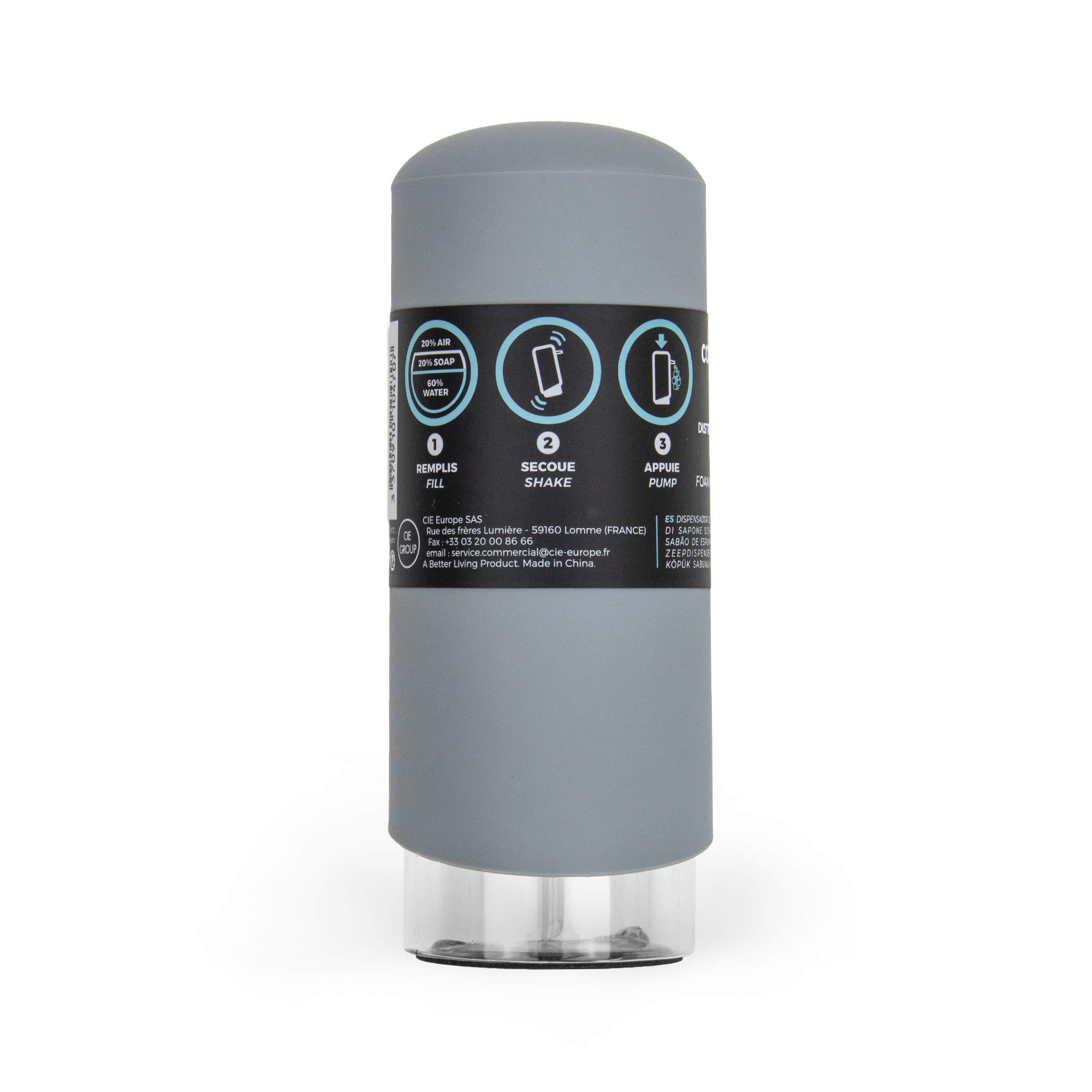compactor-clever-distributeur-de-savon-mousse-gris-250-ml-9-5x6-4xh17-1-cm image 6