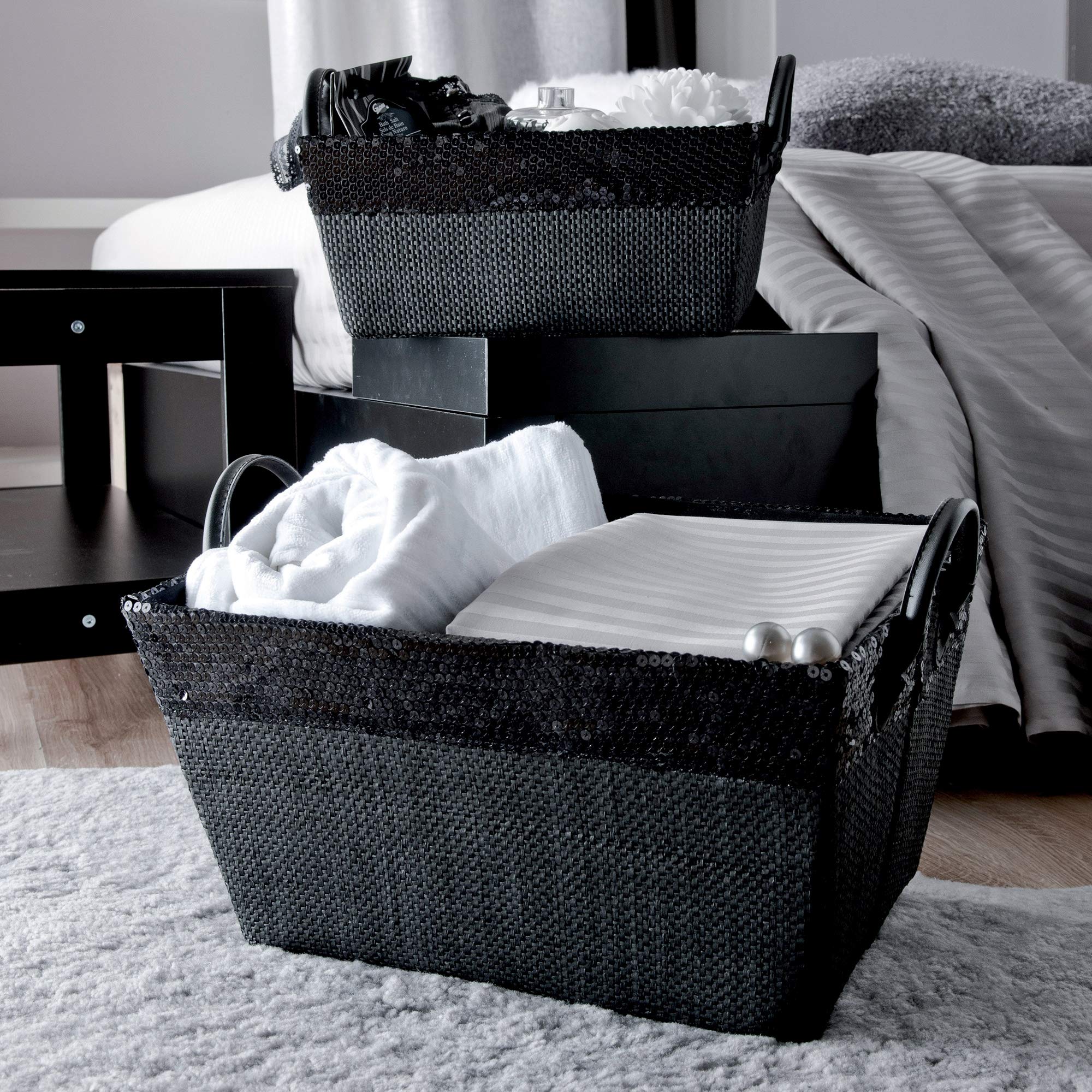 compactor-home-ran4992-panier-de-rangement-papier-noir-30x20x13-cm image 6