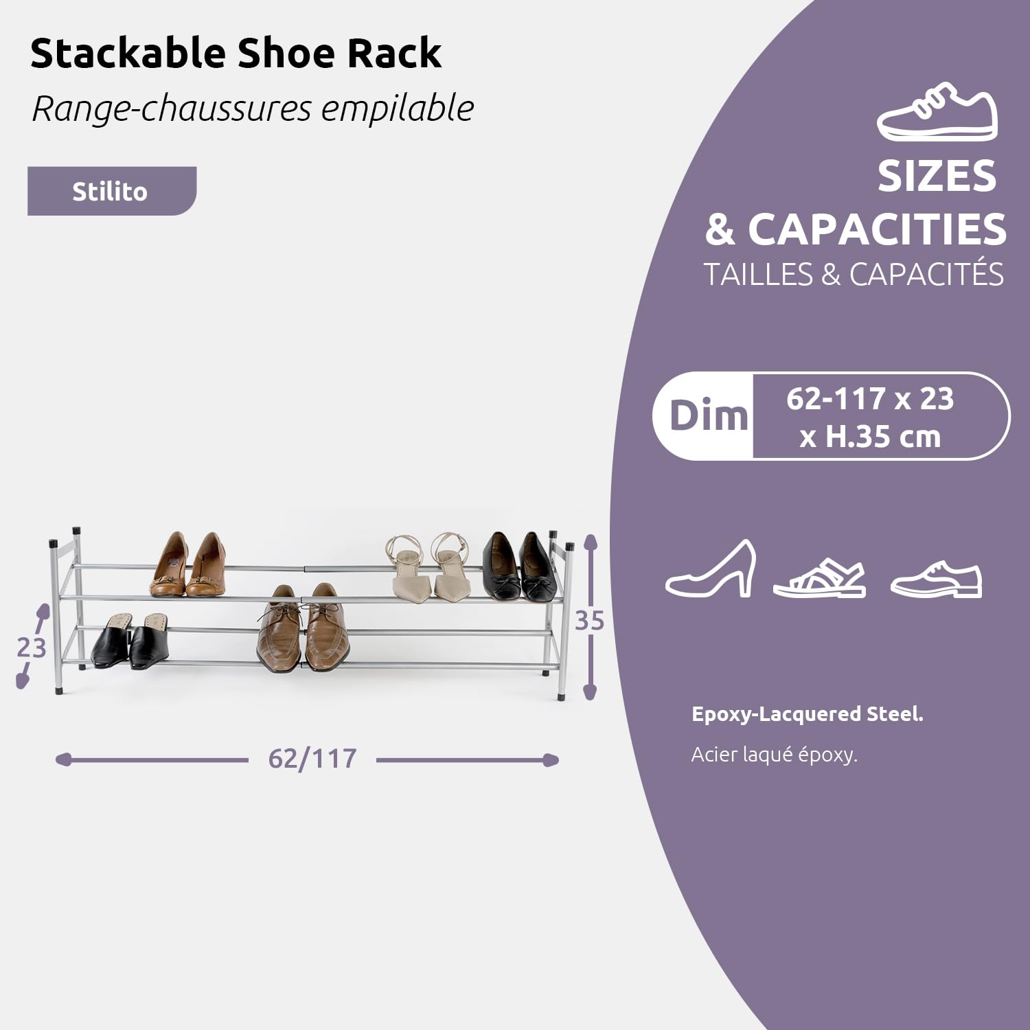 compactor-stilito-range-chaussures-extensible-2-niveaux-4-12-paires-62-117-cm image 3