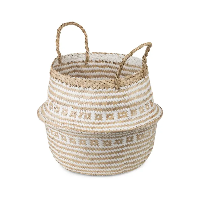 compactor-panier-de-rangement-en-jonc-tiss-medium-35-x-32-cm-brun-naturel-blanc image 1