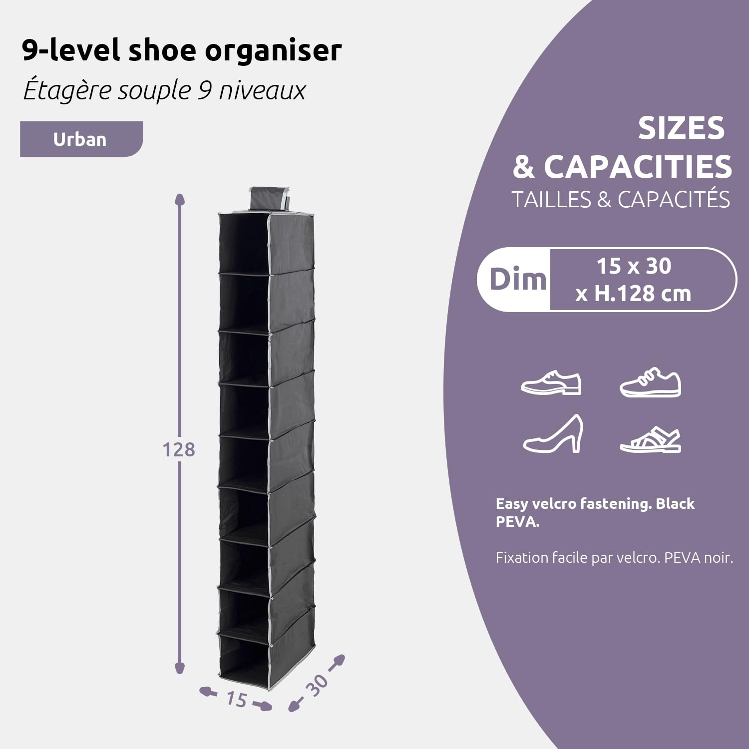 compactor-urban-xl-cosmos-organisateur-chaussures-suspendu-9-niveaux-noir-15x30x image 2