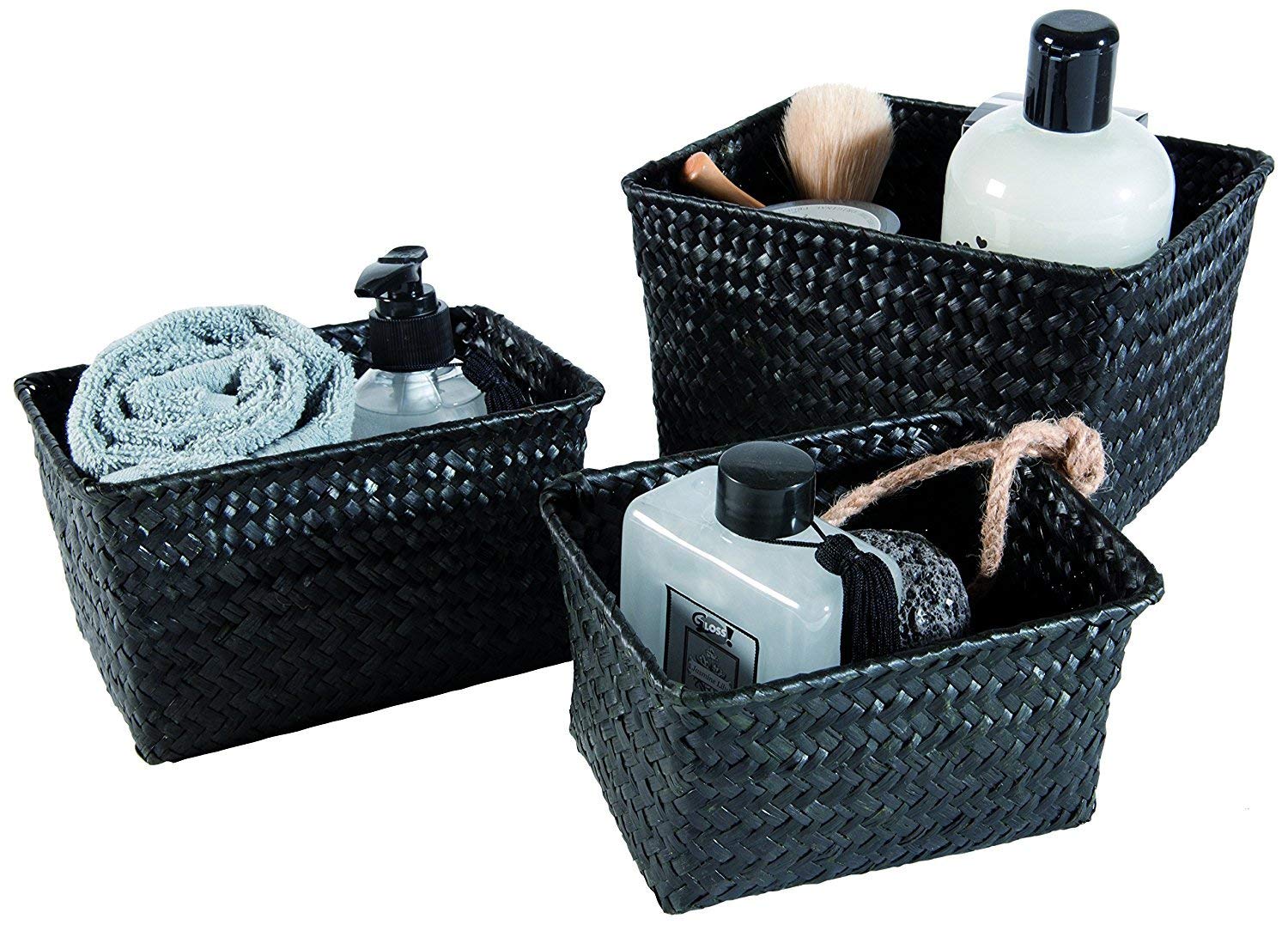compactor-home-ran4974-lot-de-3-paniers-en-jonc-tress-noir-19-x-15-x-10-cm image 1
