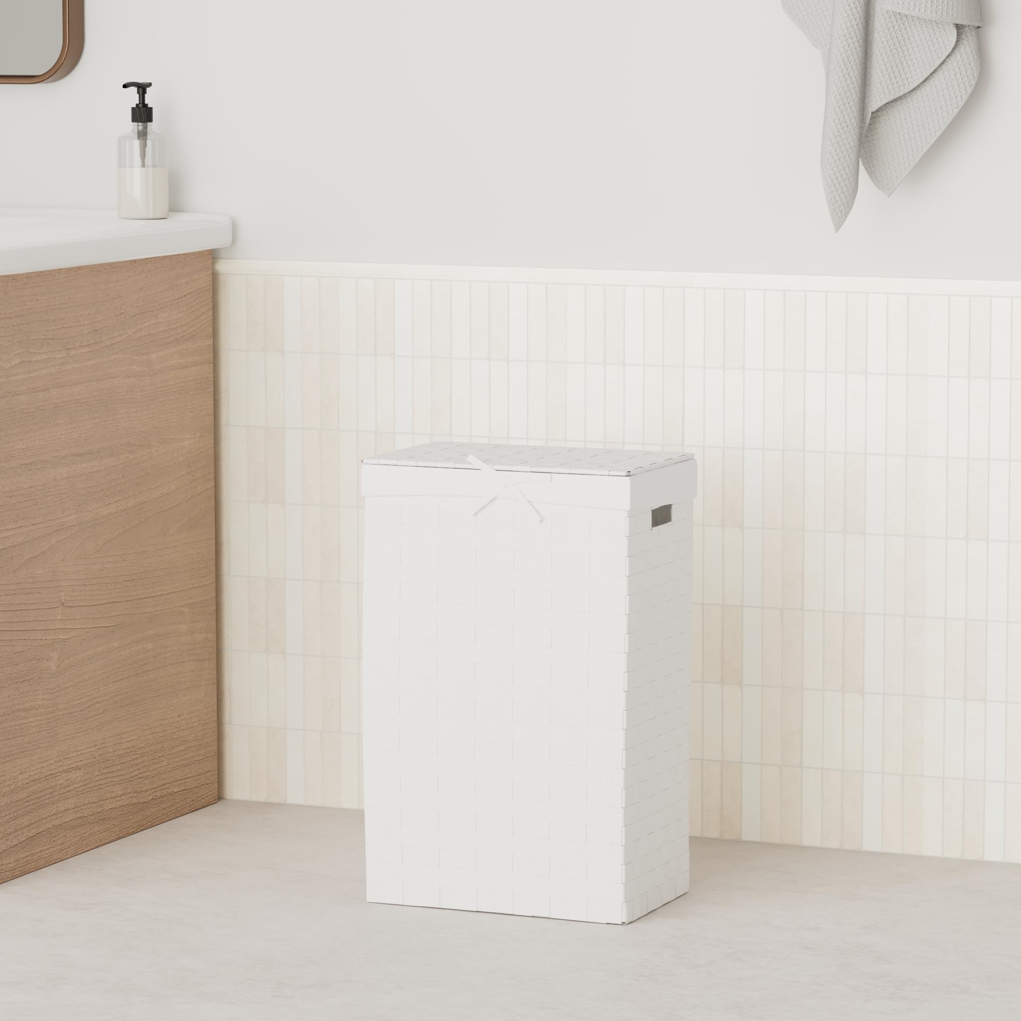 compactor-panier-linge-rectangulaire-avec-couvercle-blanc-25x38x60-cm image 2