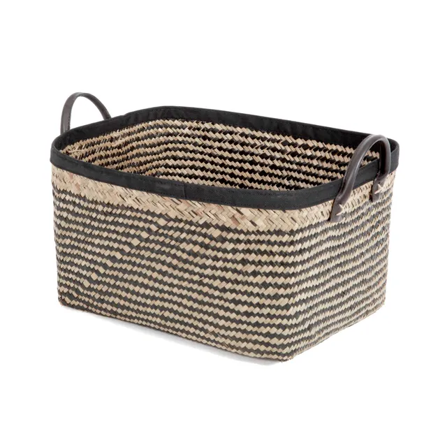 compactor-padang-panier-jonc-tress-brun-et-noir-grand-mod-le-39x32-5x21-cm-ran65 image 1