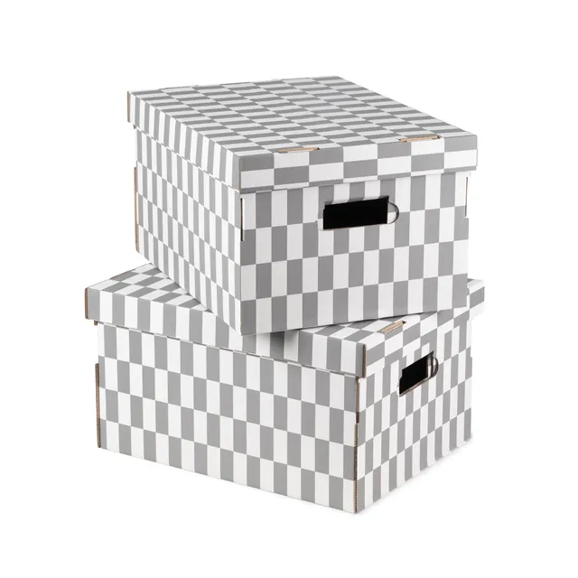 compactor-lot-de-2-bo-tes-de-rangement-carton-check-gris-40x31x21cm image 1