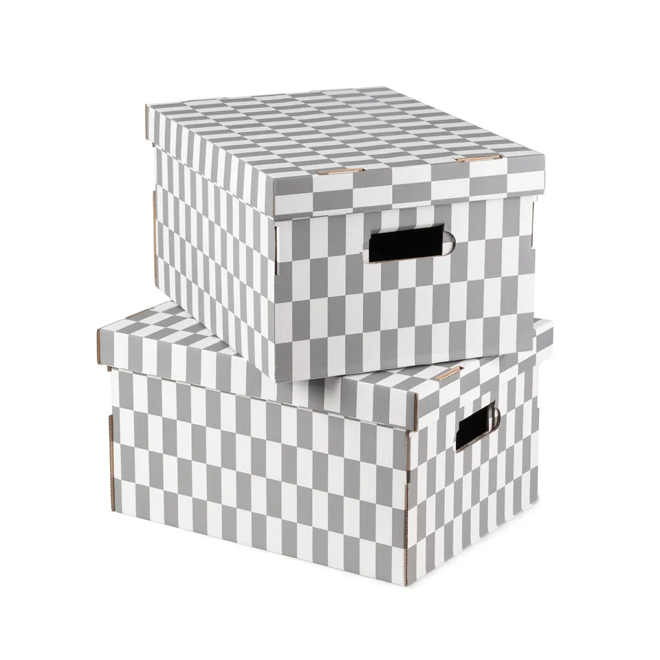 compactor-lot-de-2-bo-tes-de-rangement-carton-check-gris-40x31x21cm image 1