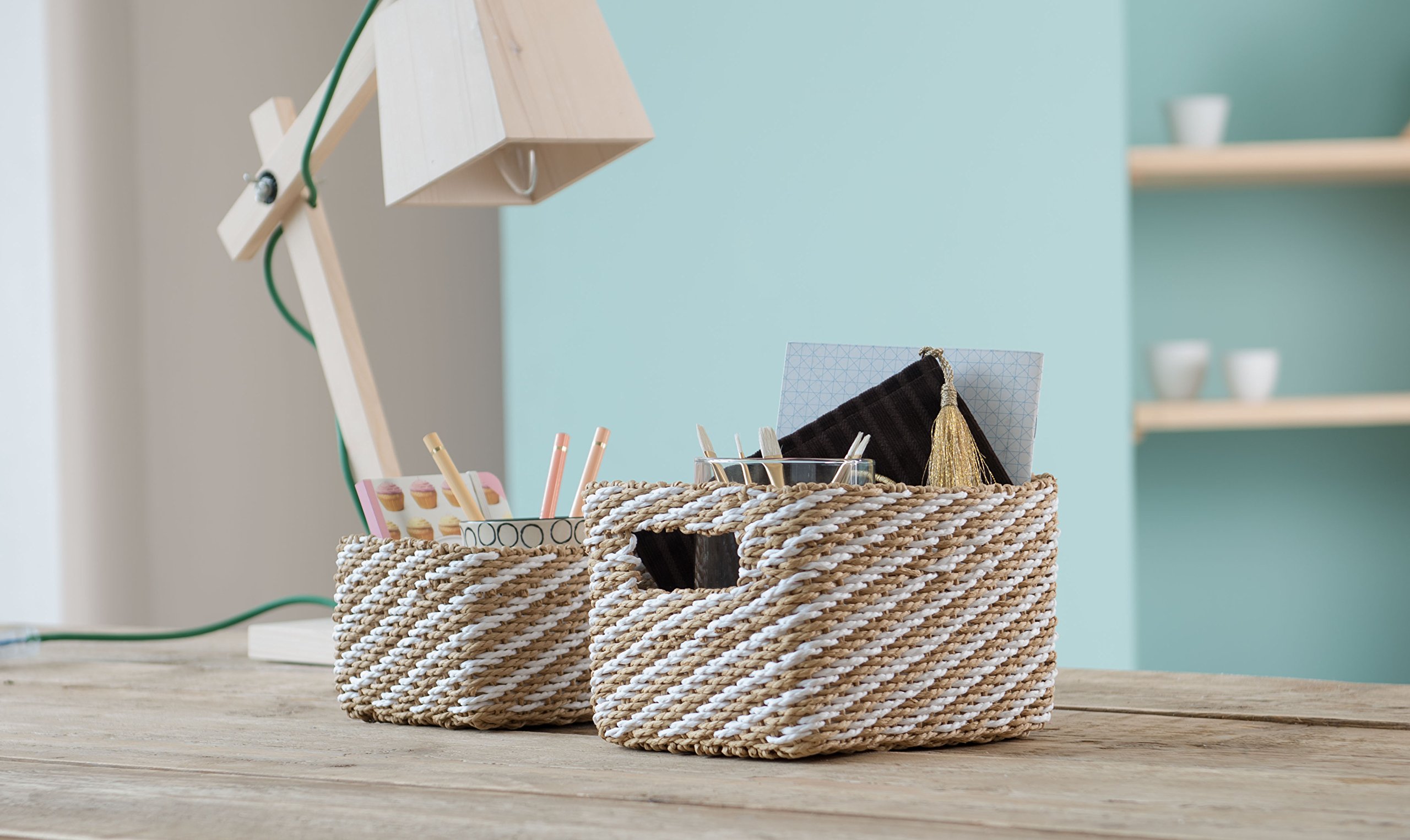 compactor-lisou-lot-de-2-paniers-papier-tress-beige-blanc image 2