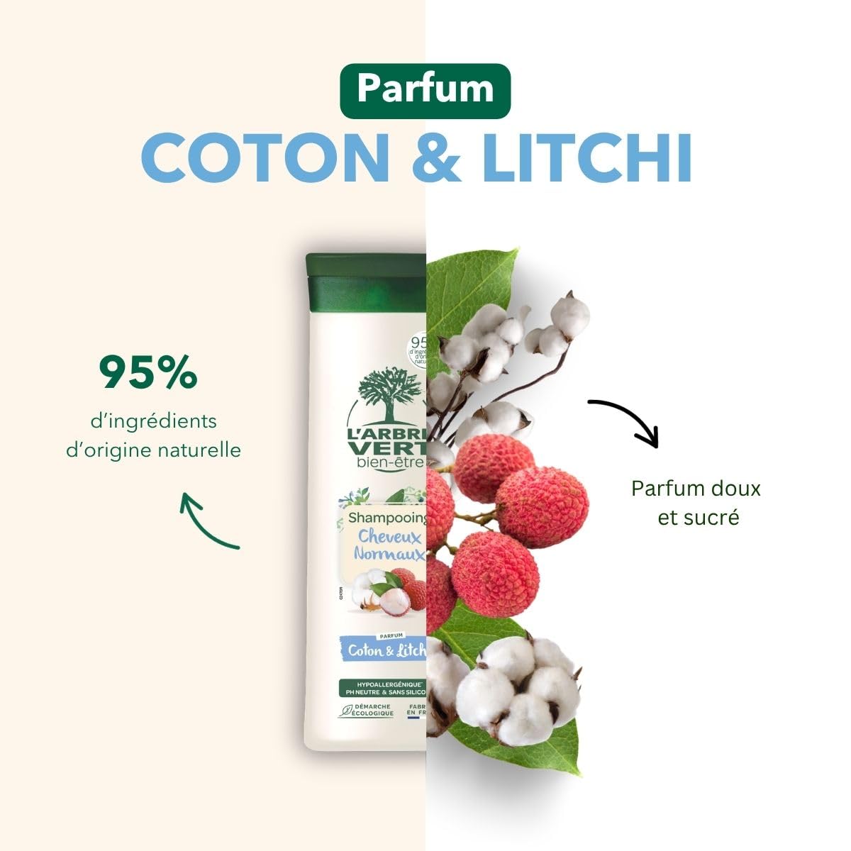 l-arbre-vert-bien-tre-shampooing-cheveux-normaux-coton-et-litchi-250ml image 5