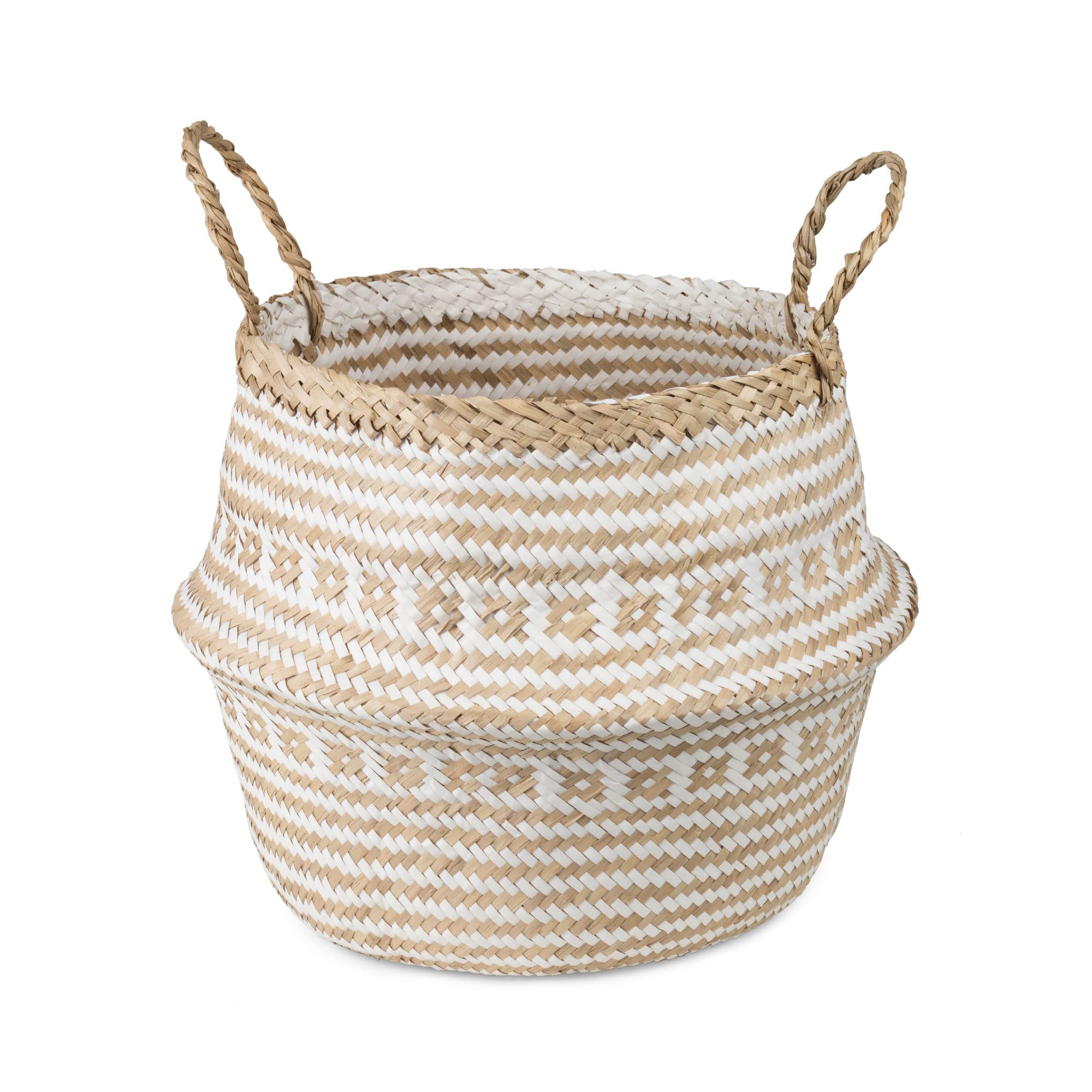 compactor-panier-de-rangement-en-jonc-tiss-medium-35-x-32-cm-brun-naturel-blanc image 3