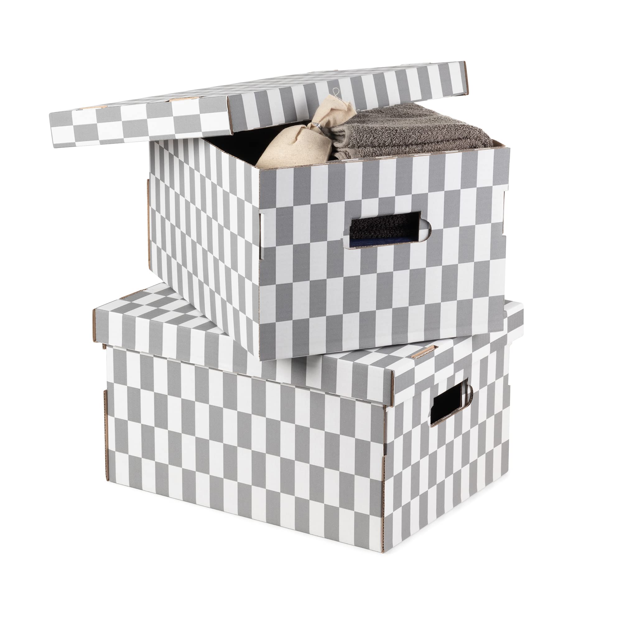 compactor-lot-de-2-bo-tes-de-rangement-carton-check-gris-40x31x21cm image 2